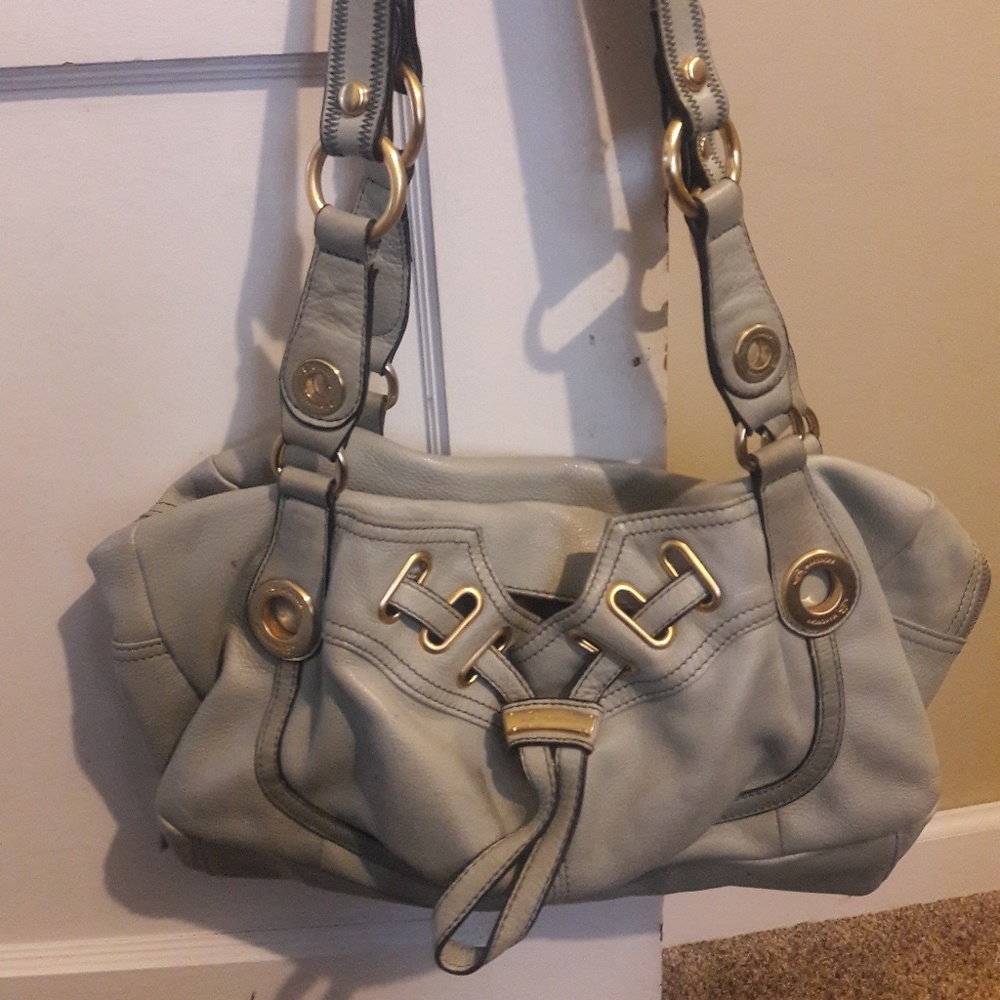 B. Makowsky Mint Vintage Leather Handbag Gold